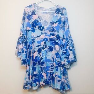 Elegant Blue and Pink Floral Mini Dress